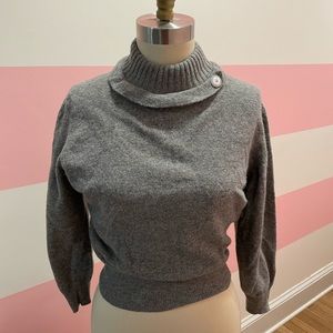 Vintage gray wool sweater with ruffle collar size small